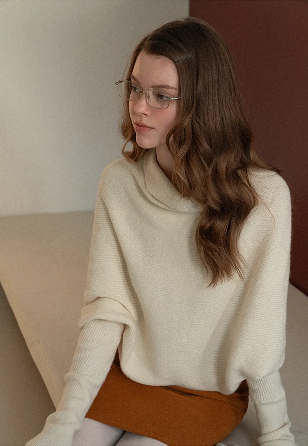 Modern Wrap Mock Neck Knit Top with Long Sleeves