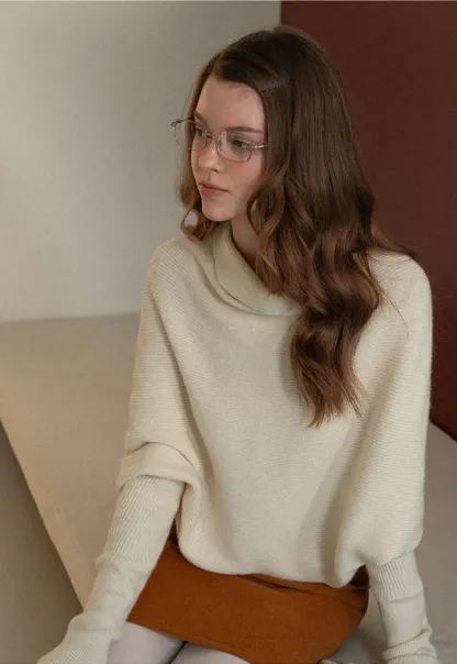 Modern Wrap Mock Neck Knit Top with Long Sleeves