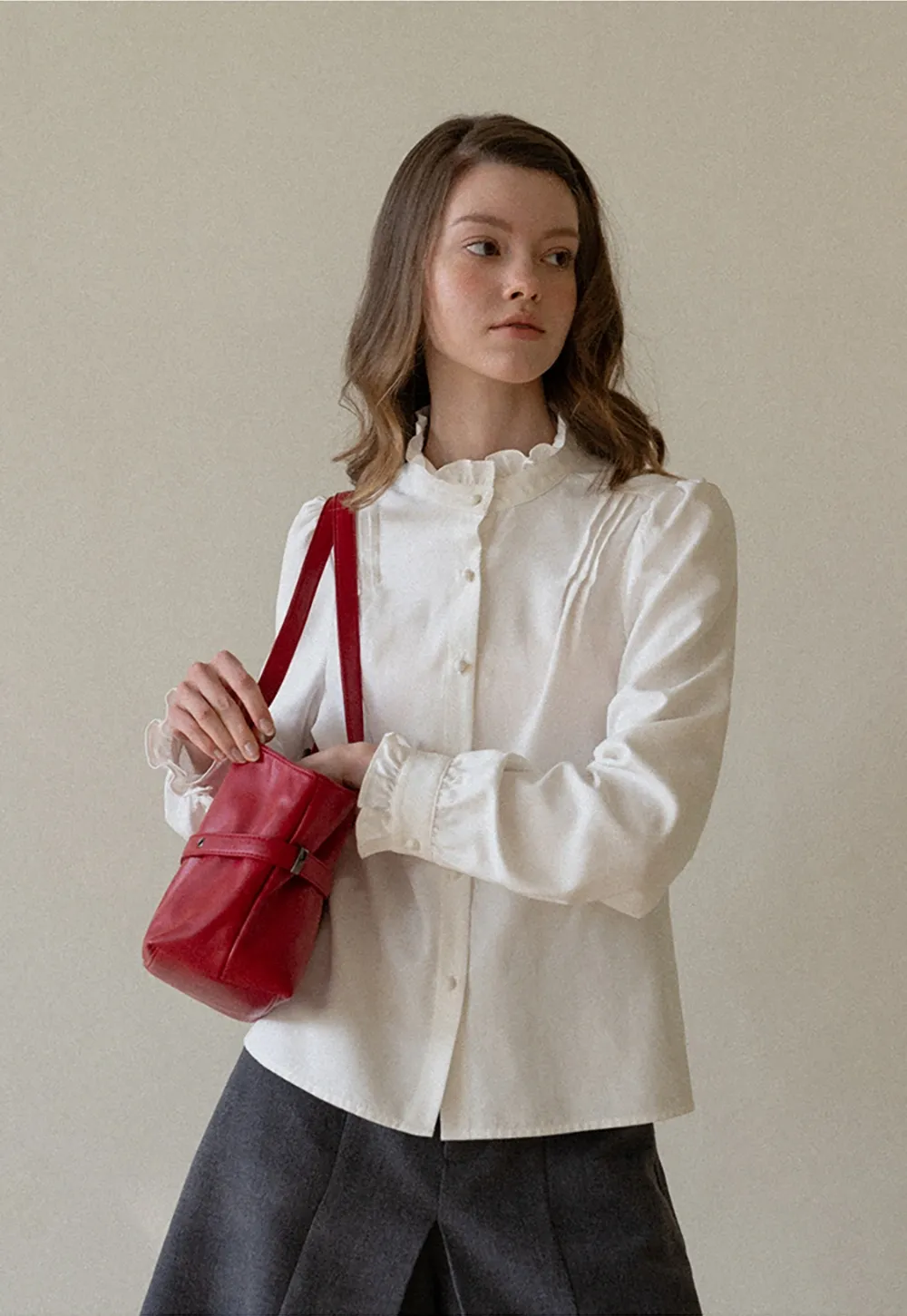 Long Sleeve Blouse with Ruffle Trim