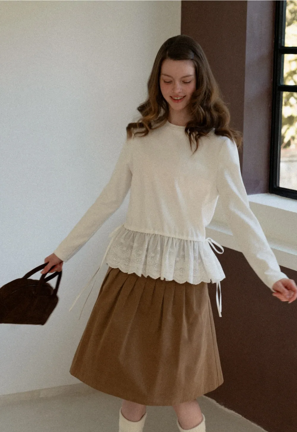 Lace Peplum Long Sleeve Top