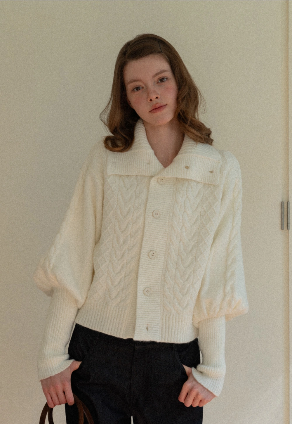 Chunky Knit Cardigan with Balloon Sleeves