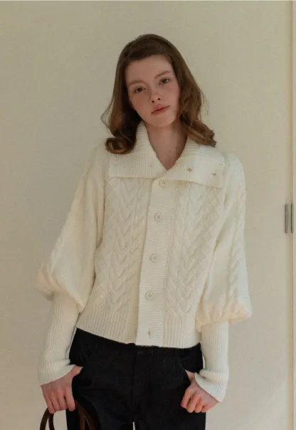 Chunky Knit Cardigan with Balloon Sleeves