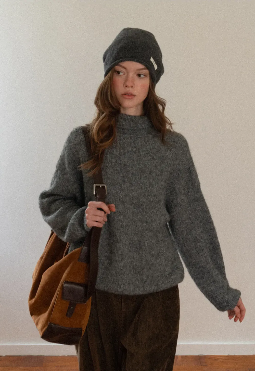 High-Neck Melange Knit Sweater