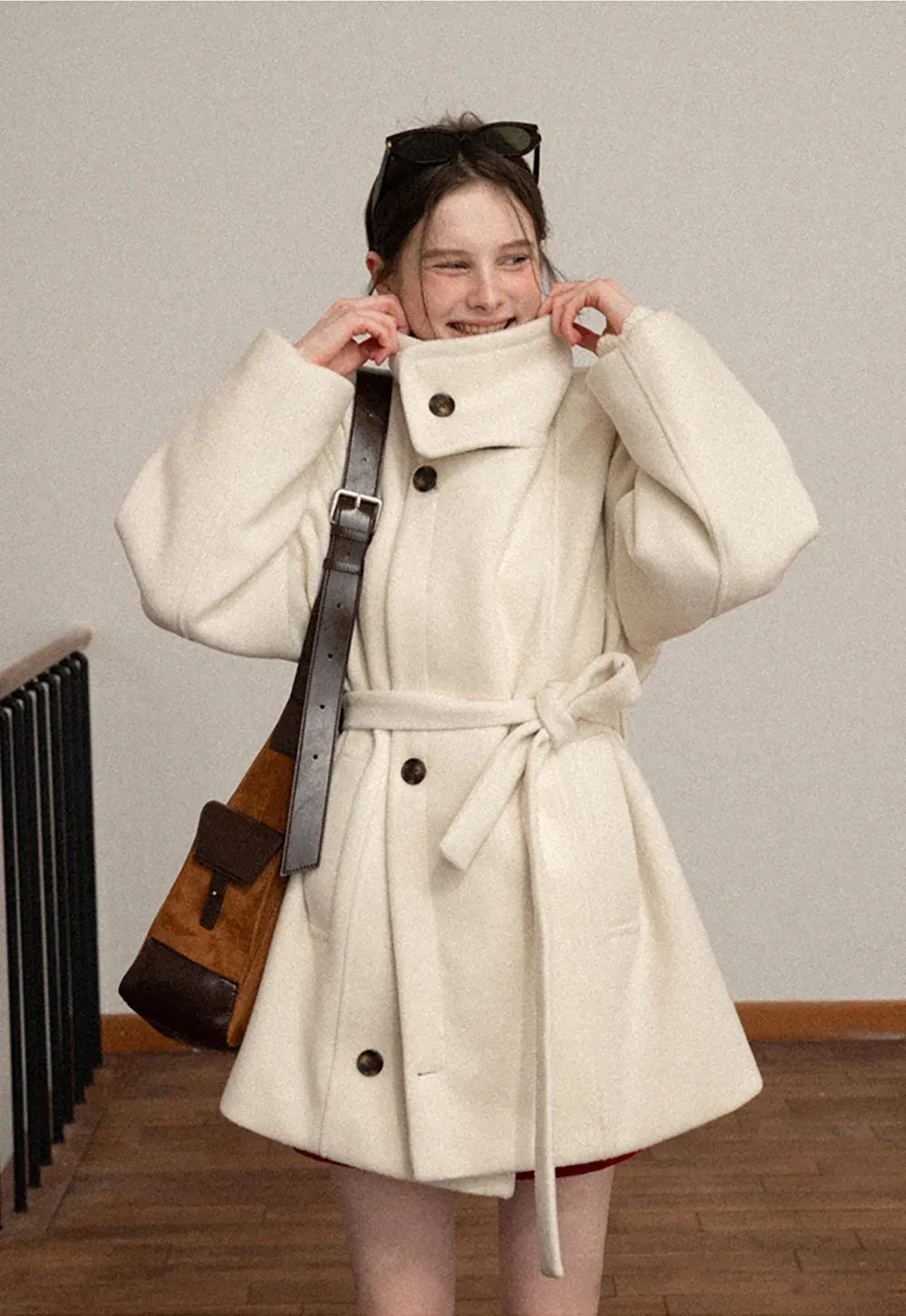 Elegant Wool Coat with Belted Waist Design