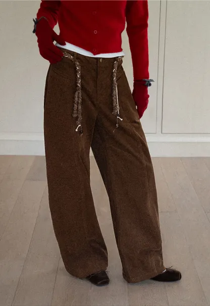 Women Wide-Legged Brown Corduroy Pants