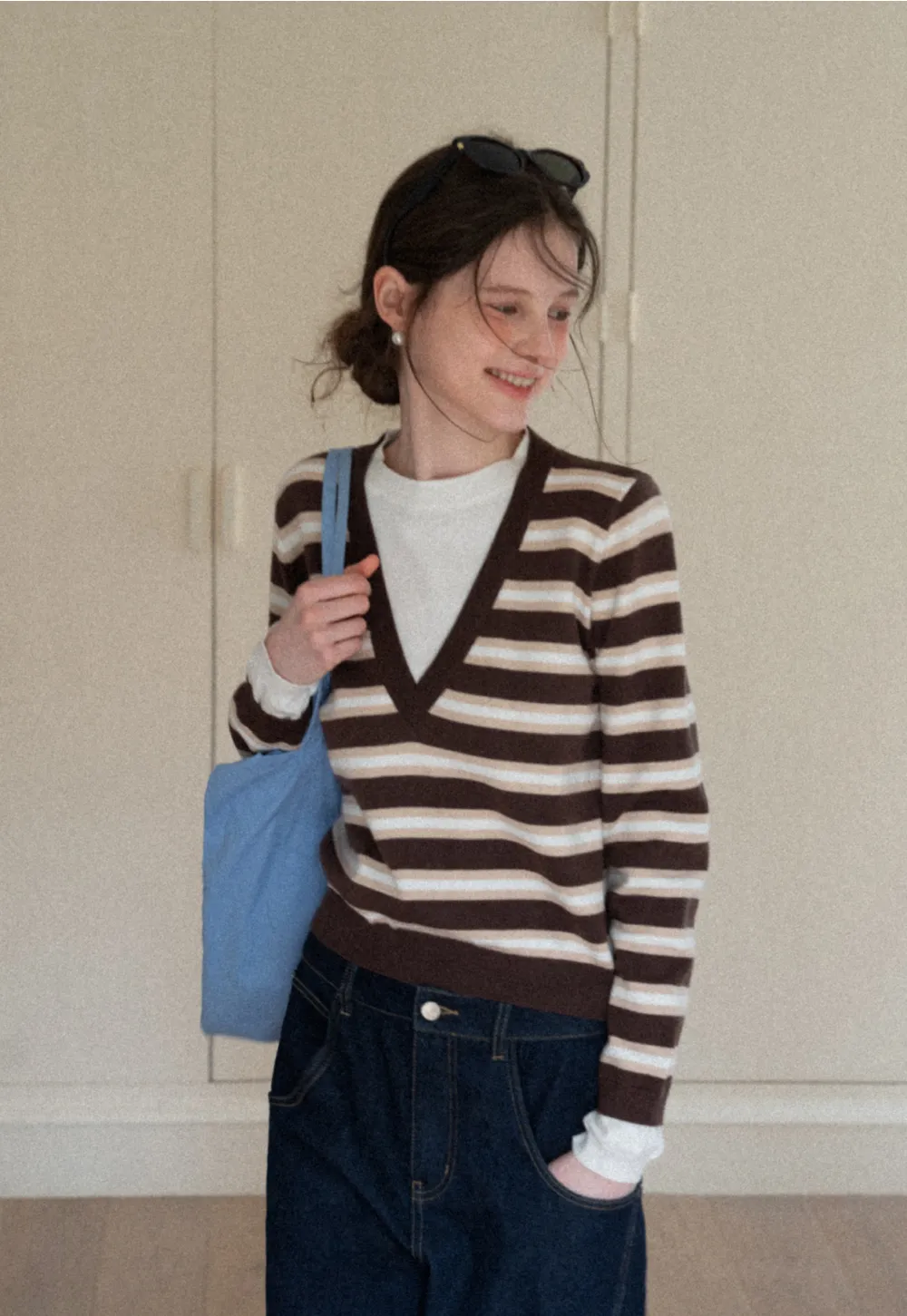 Layered V-Neck Striped Sweater