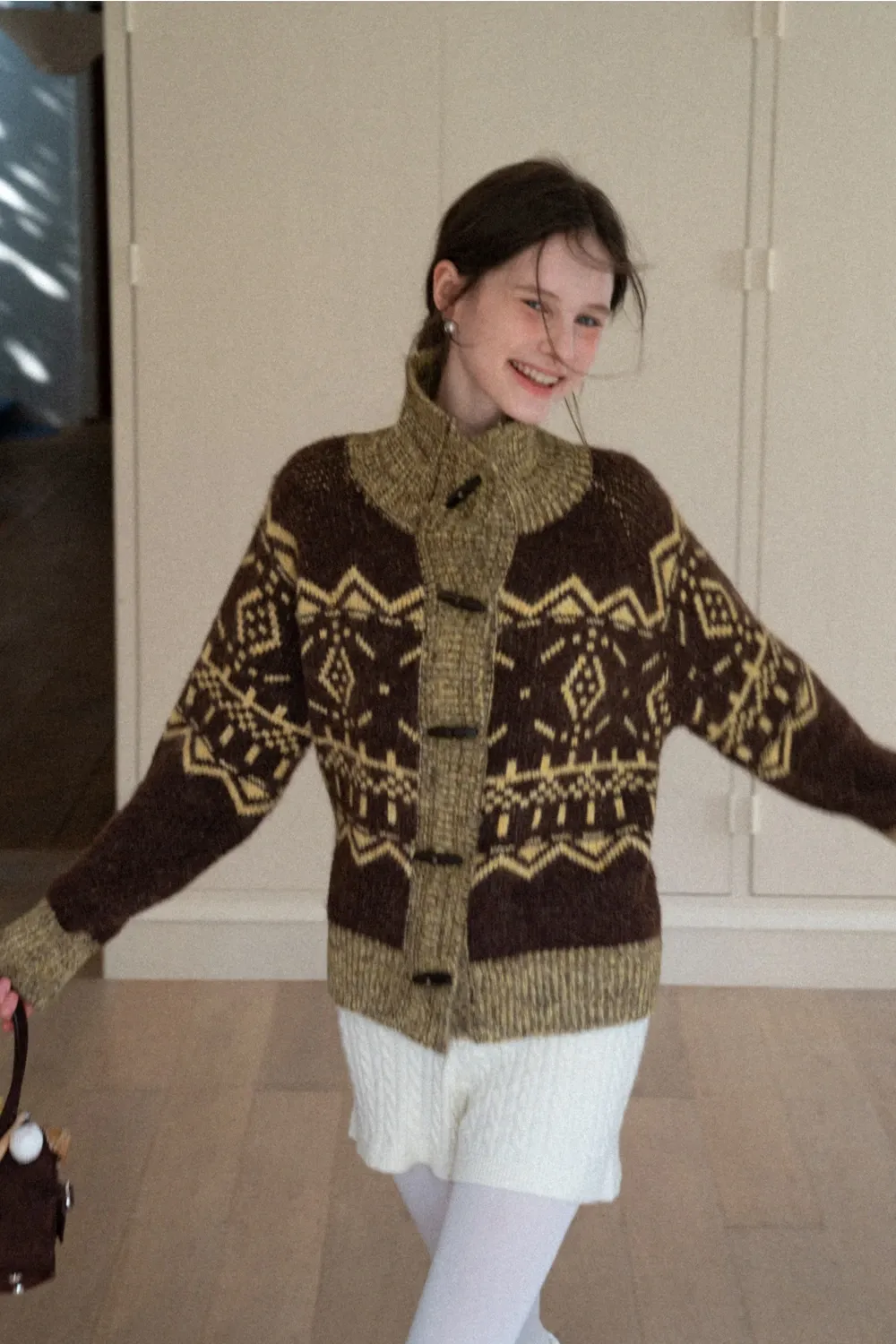 Vintage-Inspired Fair Isle Turtleneck Knit Sweater