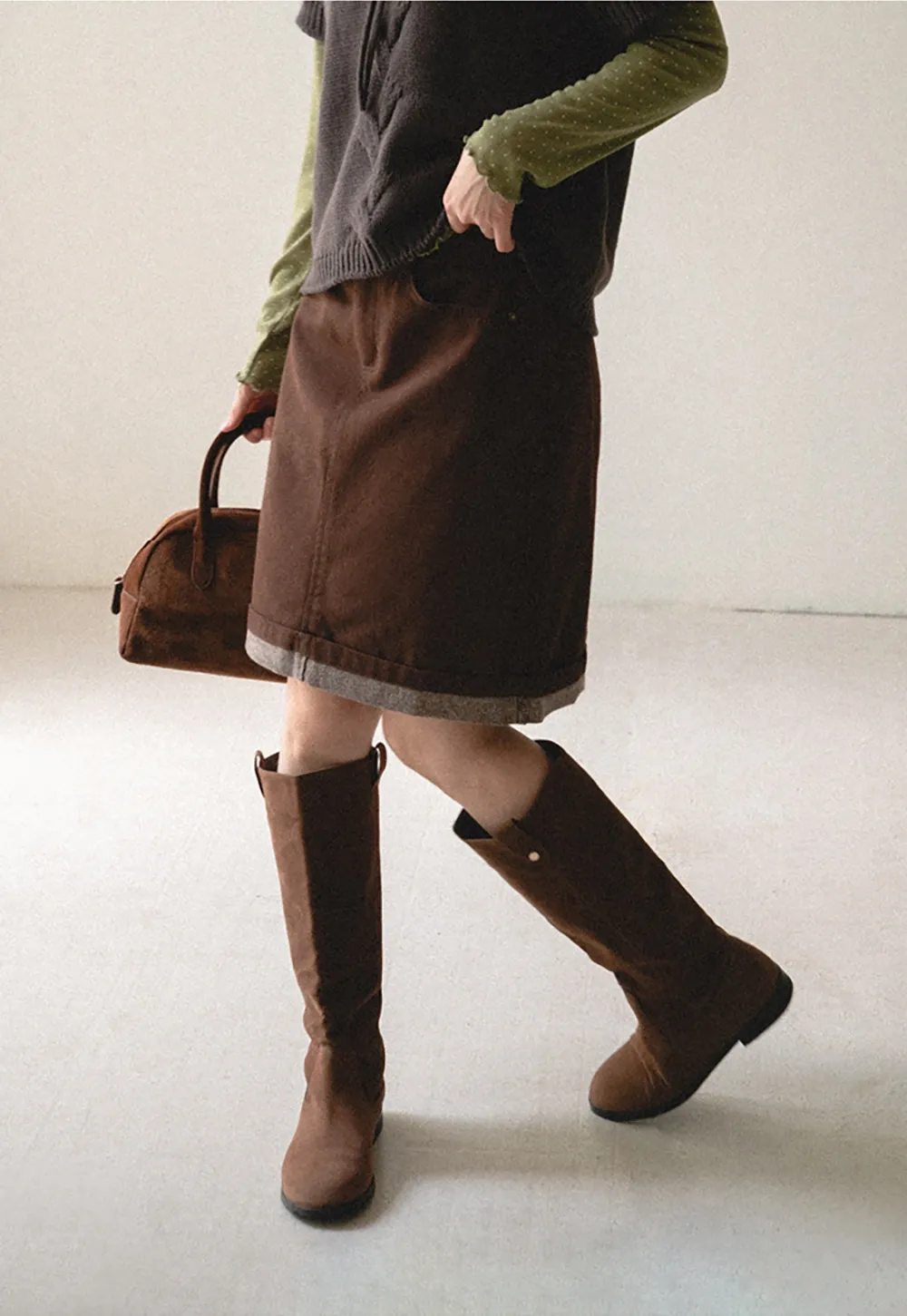Rolled Hem Denim A-Line Skirt