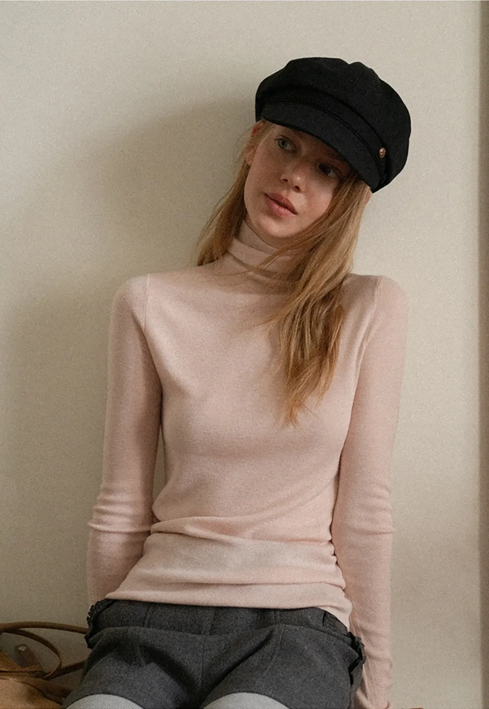 Structured Peak Cap with Gold Tone Button