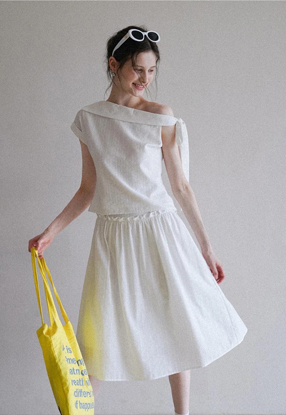 Women's Off Shoulder Tie Strap Top and Skirt Set