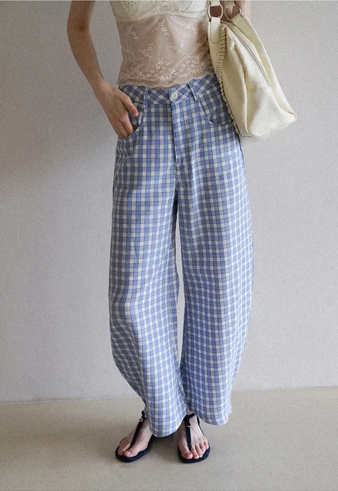 Women’s Gingham Wide-Leg Pants