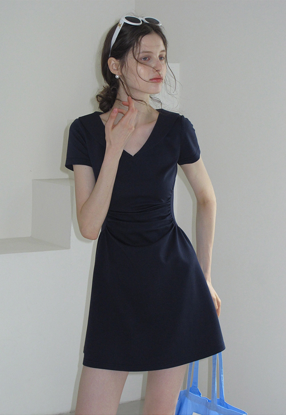 Women’s Sailor Collar Ruched Mini Dress