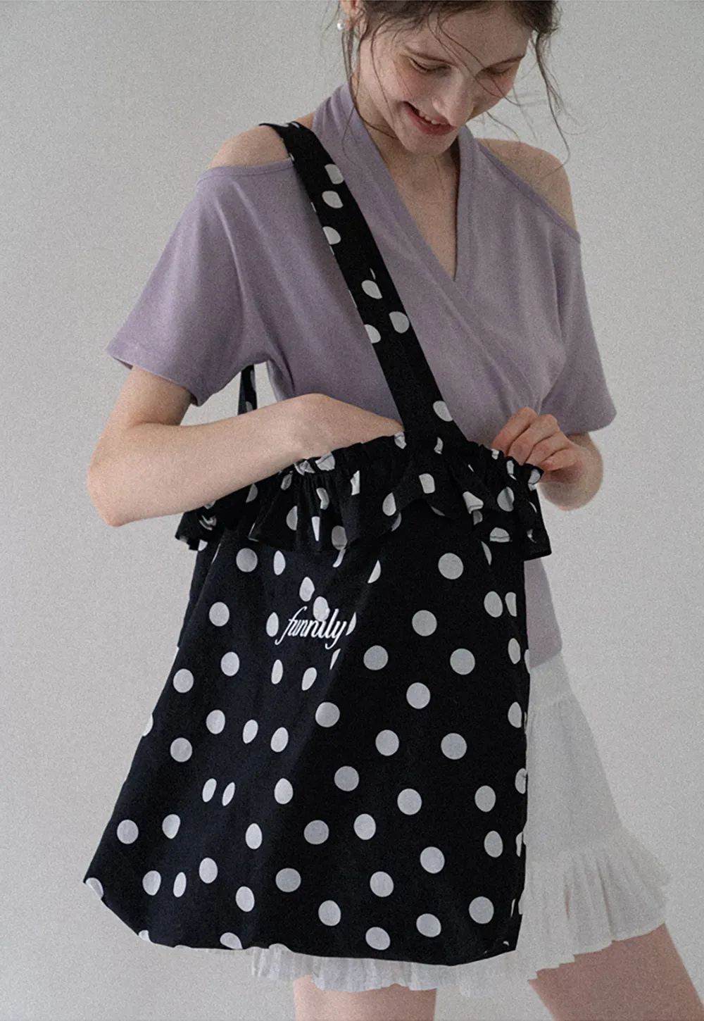Polka Dot Ruffle Canvas Tote
