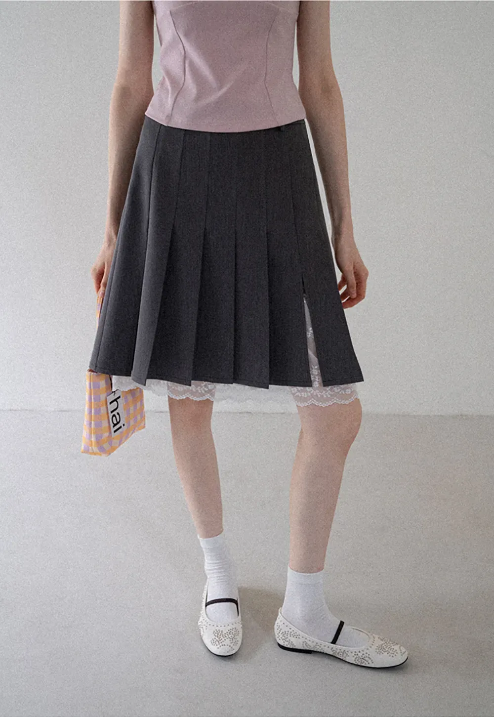Pleated Mini Skirt with Lace Trim