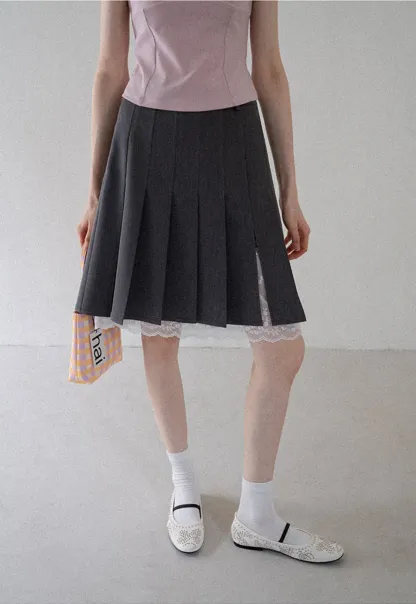 Pleated Mini Skirt with Lace Trim
