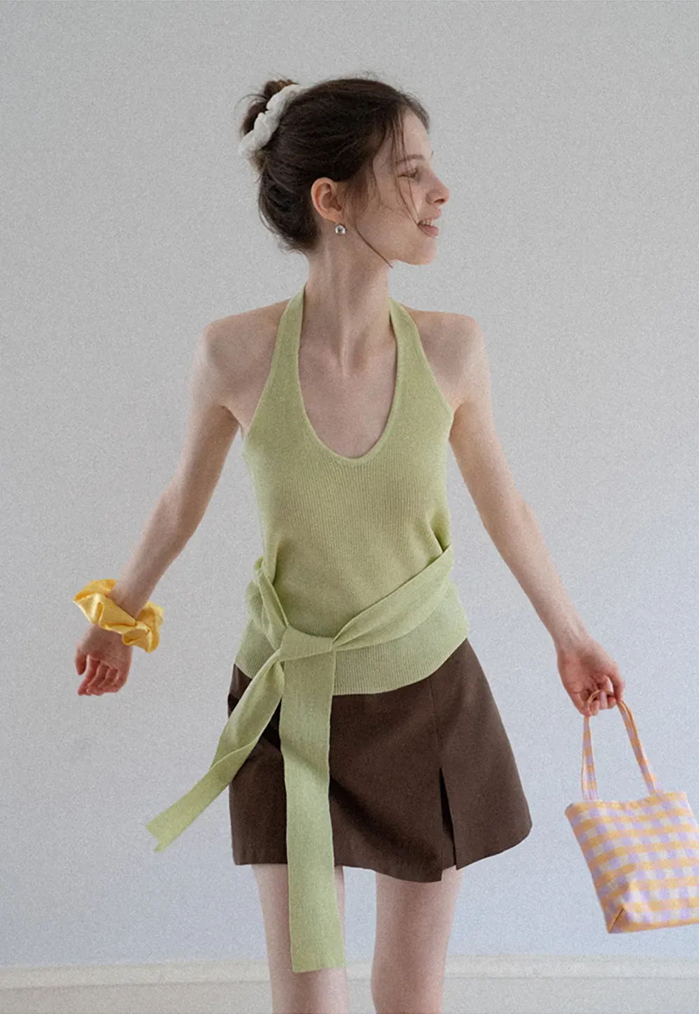 Knit Halter Top with Waist Tie