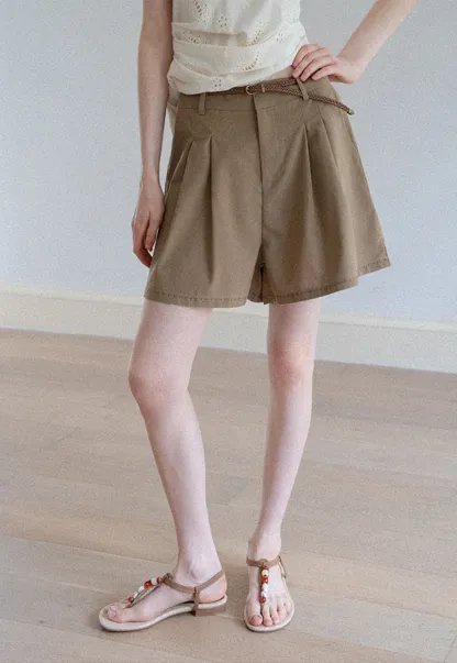 Women's Belted Pleat-Front Bermuda Shorts