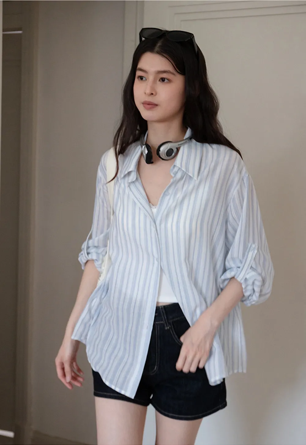 Breathable Cotton Striped Long Sleeve Shirt for Women