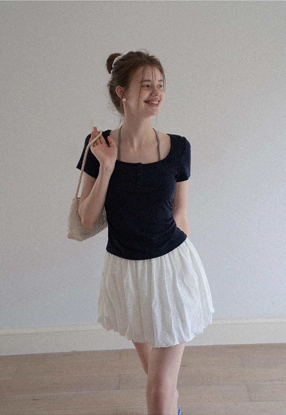 Women's Square-Neck Strappy Henley Tee