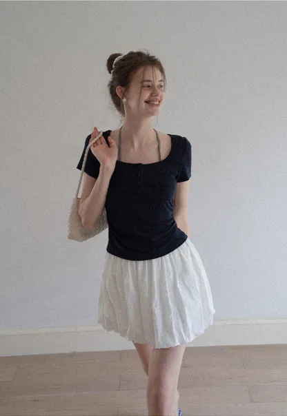 Women's Square-Neck Strappy Henley Tee