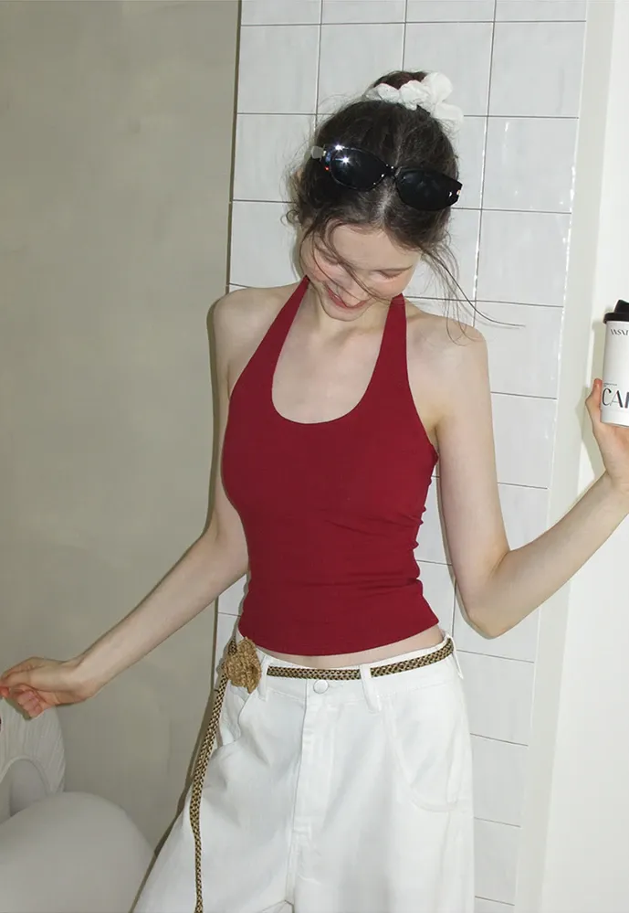 Women's Ribbed Halter Tank Top