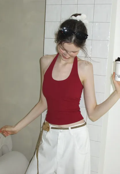 Women's Ribbed Halter Tank Top