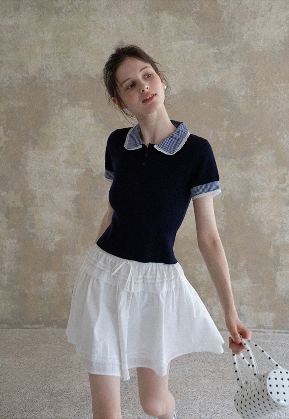 Women's Gingham Trim Knit Polo Shirt