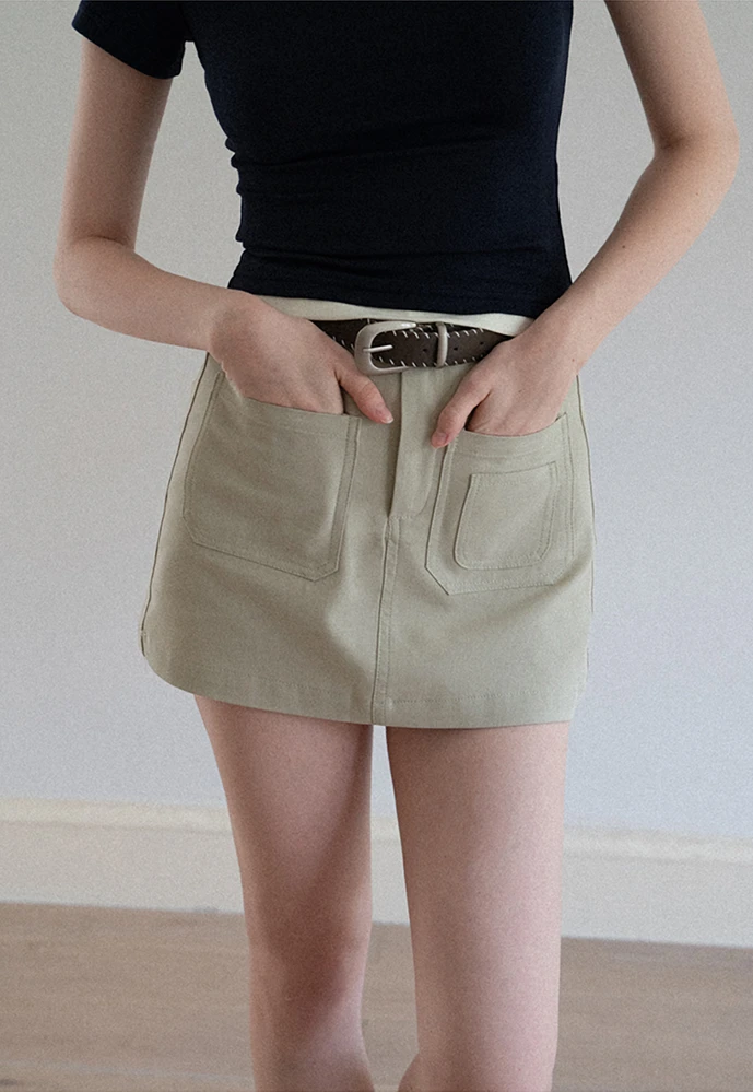 Women High Waist Belted Pocket Mini Skirt