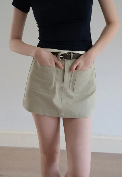 Women High Waist Belted Pocket Mini Skirt