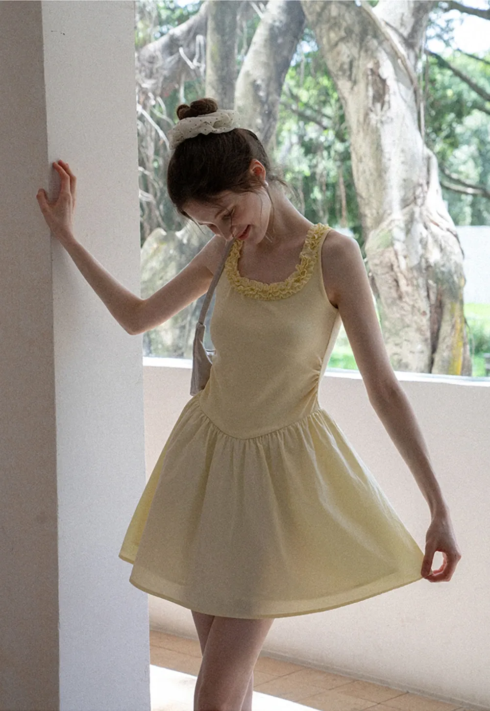 Women Ruffle Trim Sleeveless Fit & Flare Mini Dress