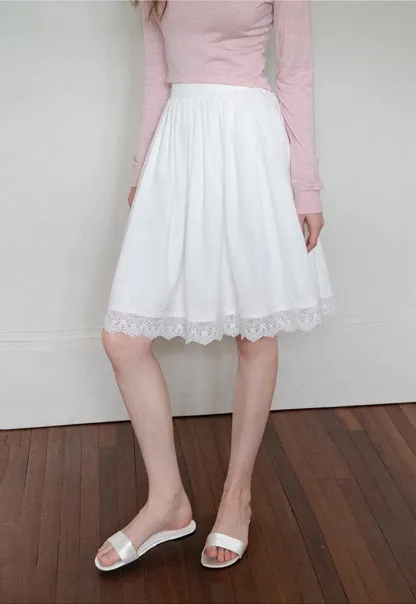 Women's High Waist A-Line Lace Hem Midi Skirt