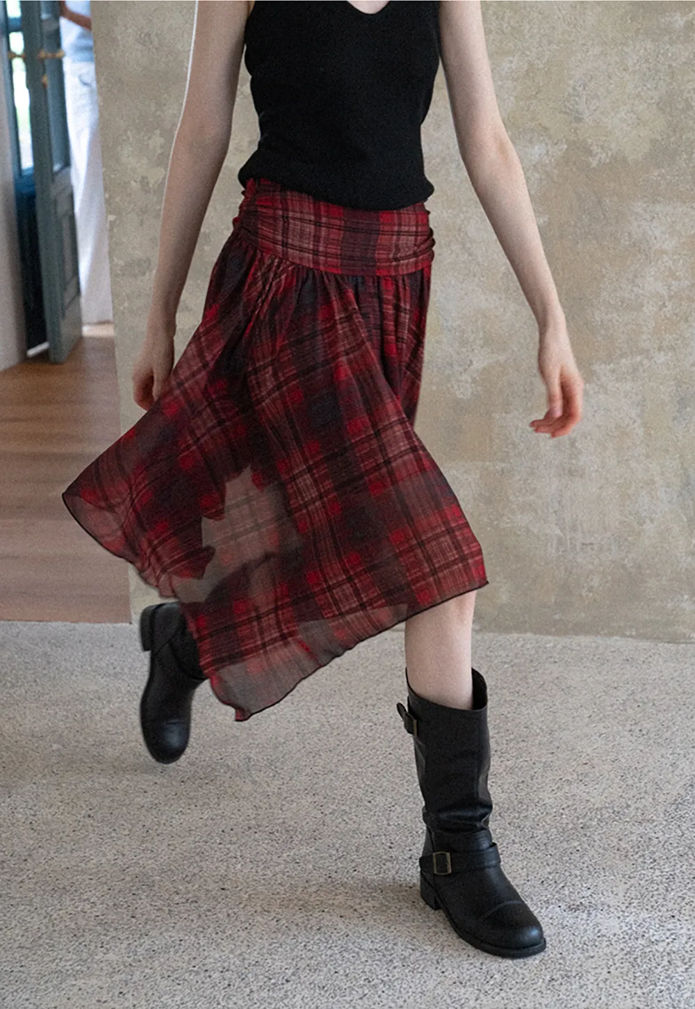 Women's Asymmetrical Plaid Midi Skirt 