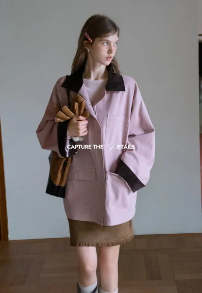 Contrast Collar Pocket Jacket