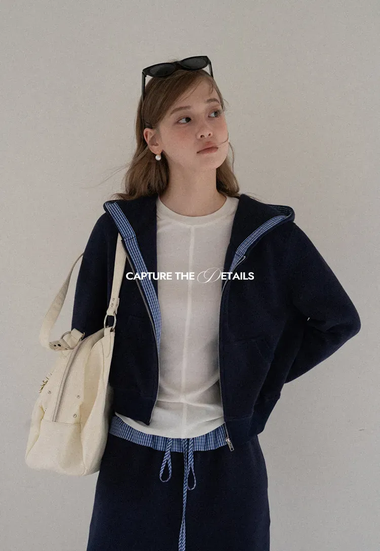 Navy Casual Hoodie and Wide Leg Pants Set