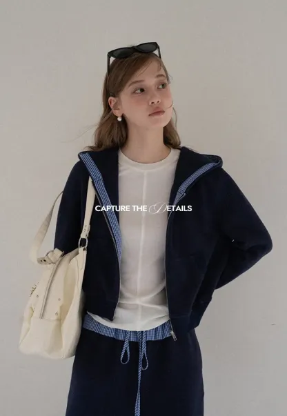 Navy Casual Hoodie and Wide Leg Pants Set