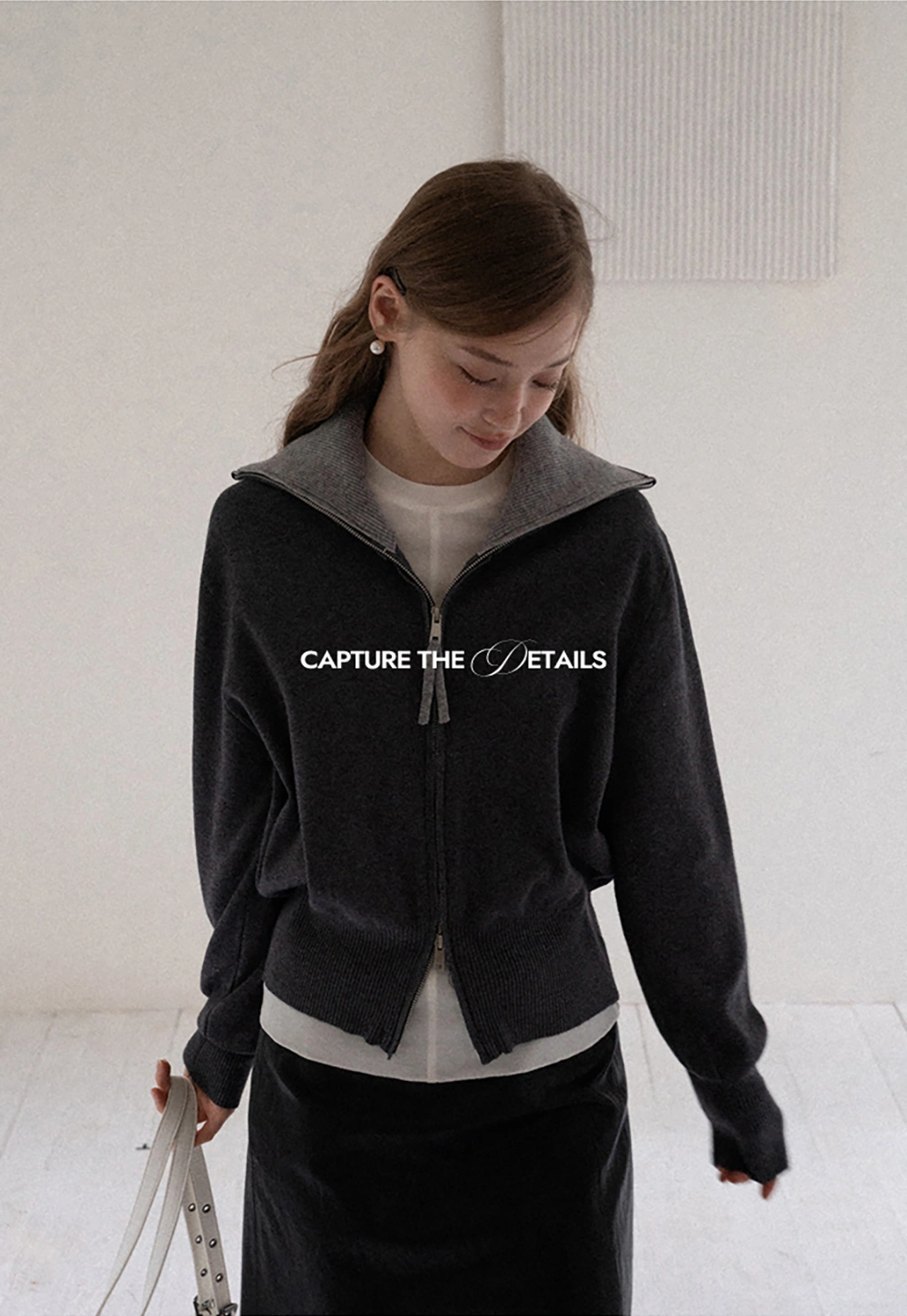 Women’s Zip-Up Knit Cardigan with High Collar