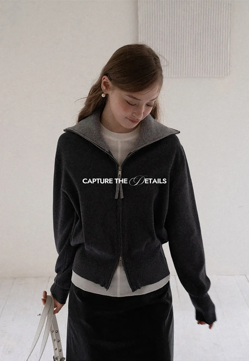 Women’s Zip-Up Knit Cardigan with High Collar