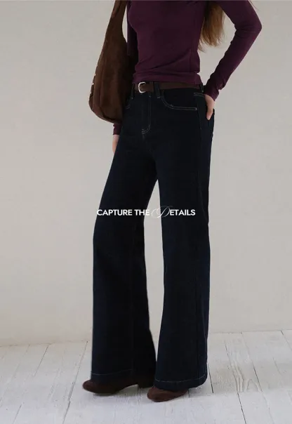Womens High Waist Wide Leg Jeans with Belt
