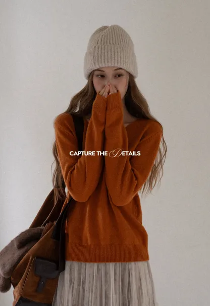 Womens Soft V Neck Knit Sweater