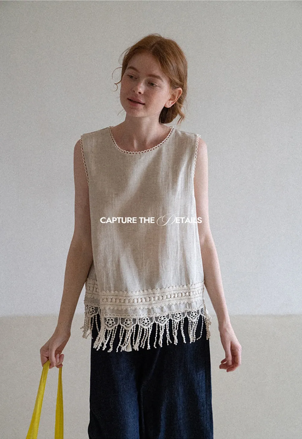 Lace Trim Tank Top with Tassel Hem
