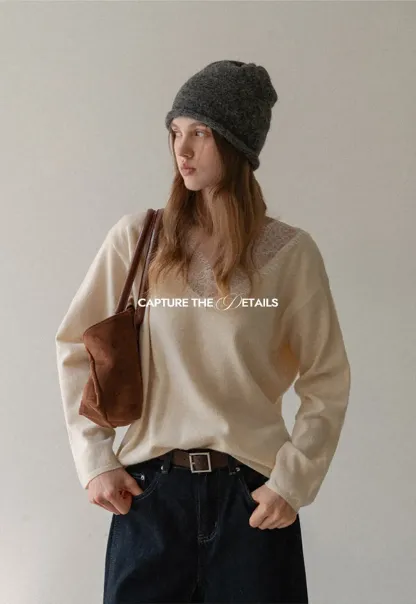 Lace Trim Fleece Top