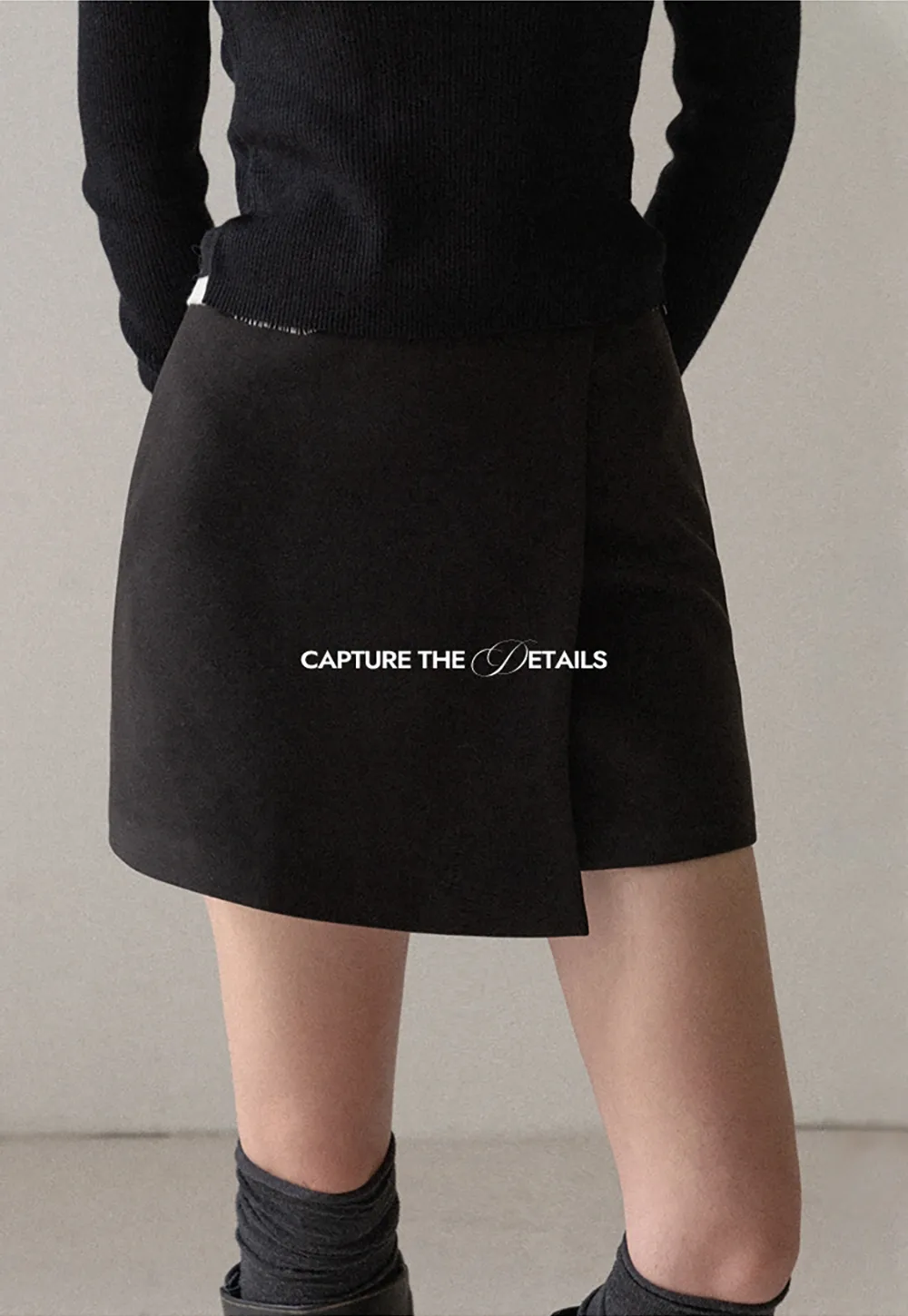 Faux Two Piece Wool Blend Mini Skirt