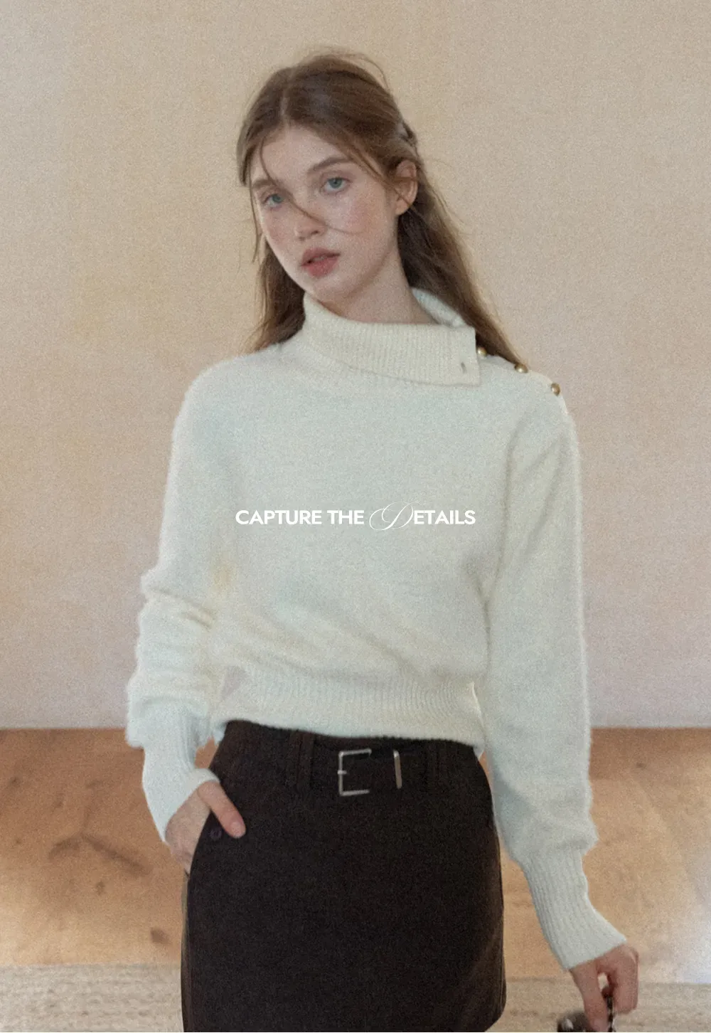 Button Shoulder Turtleneck Sweater