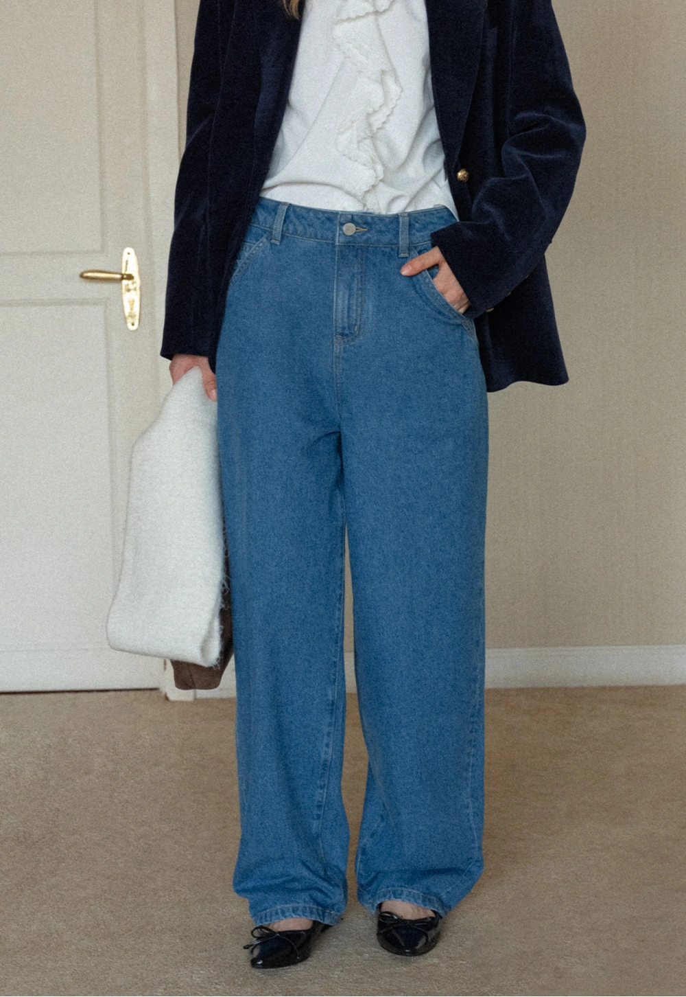 Vintage Blue Wide Leg Jeans Women Casual Style