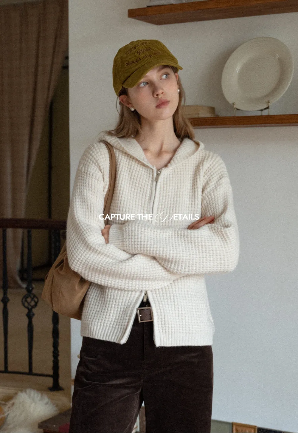 Womens Zip-up Waffle Knit Hoodie