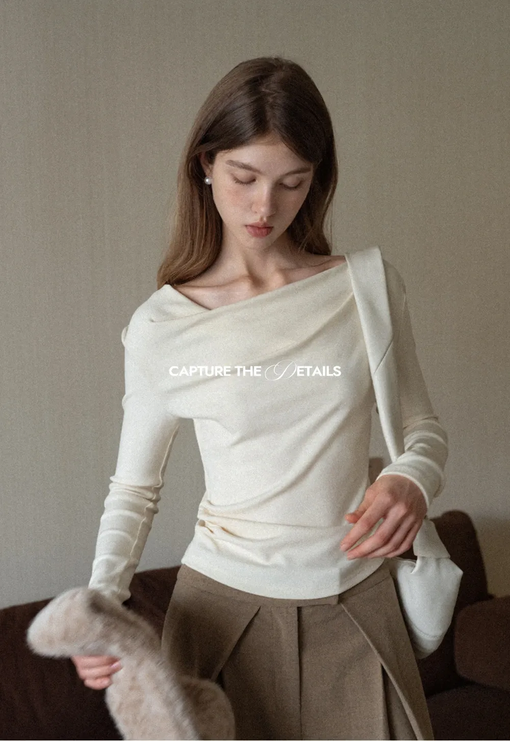 Womens Long Sleeve Drape Neck Top