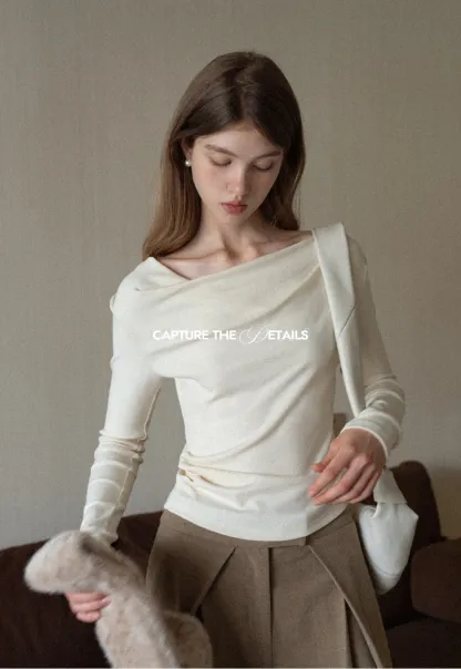 Womens Long Sleeve Drape Neck Top