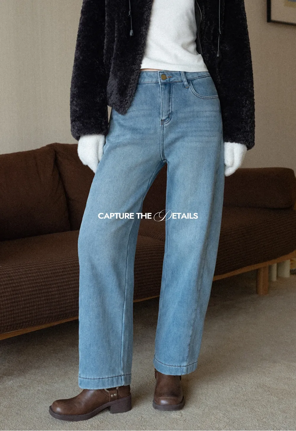 Wide-Leg Denim Jeans with Belt and Charm Detail