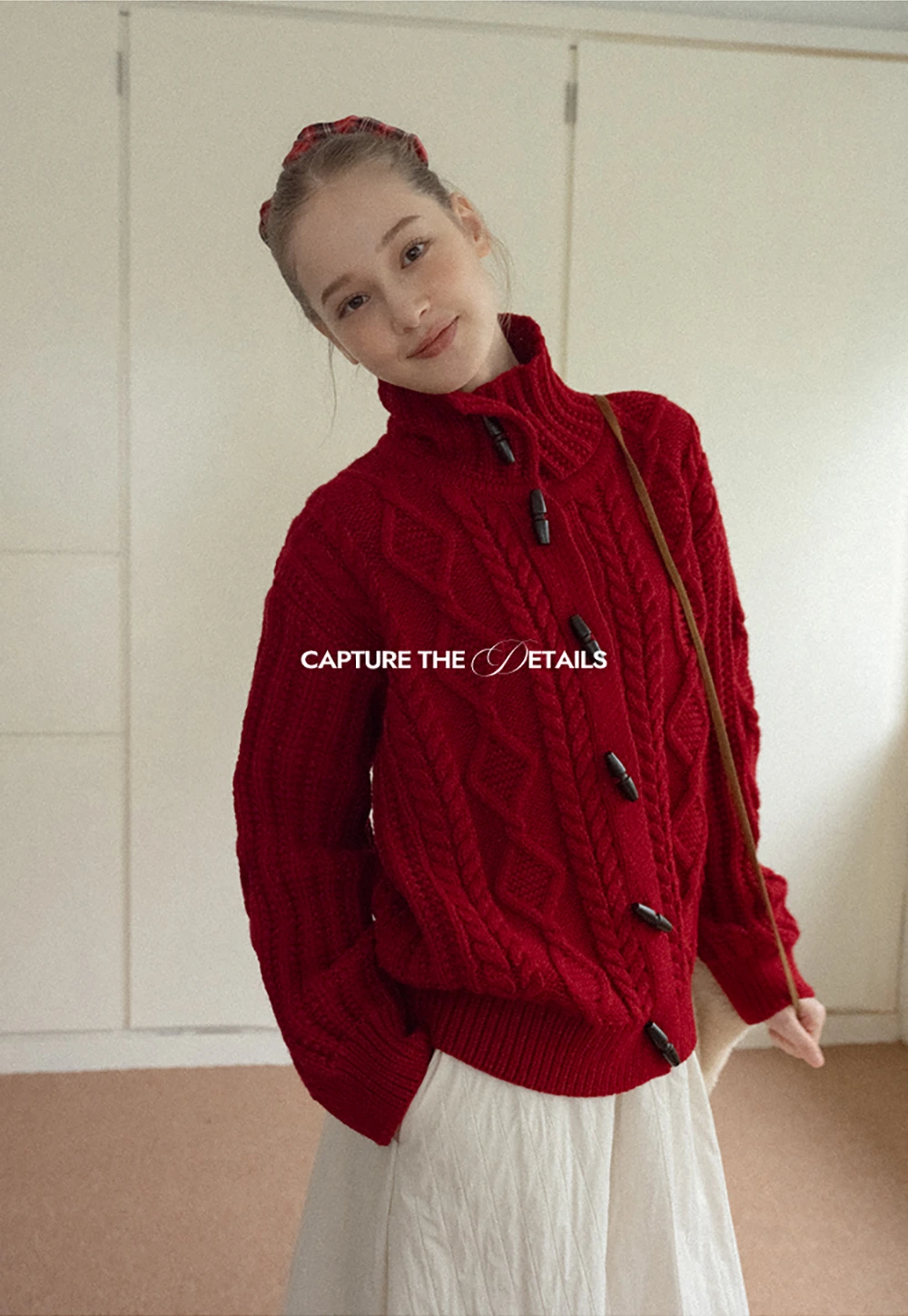 Loose Fit Turtleneck Sweater Cardigan with Cable Knit and Toggle Closure