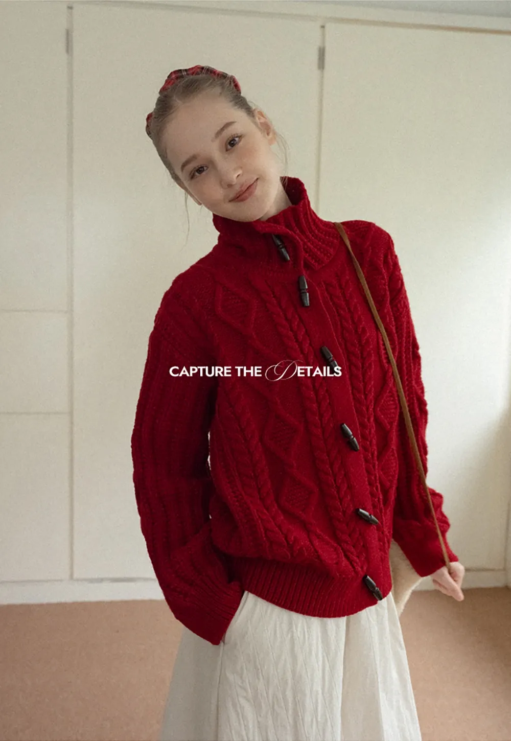 Loose Fit Turtleneck Sweater Cardigan with Cable Knit and Toggle Closure